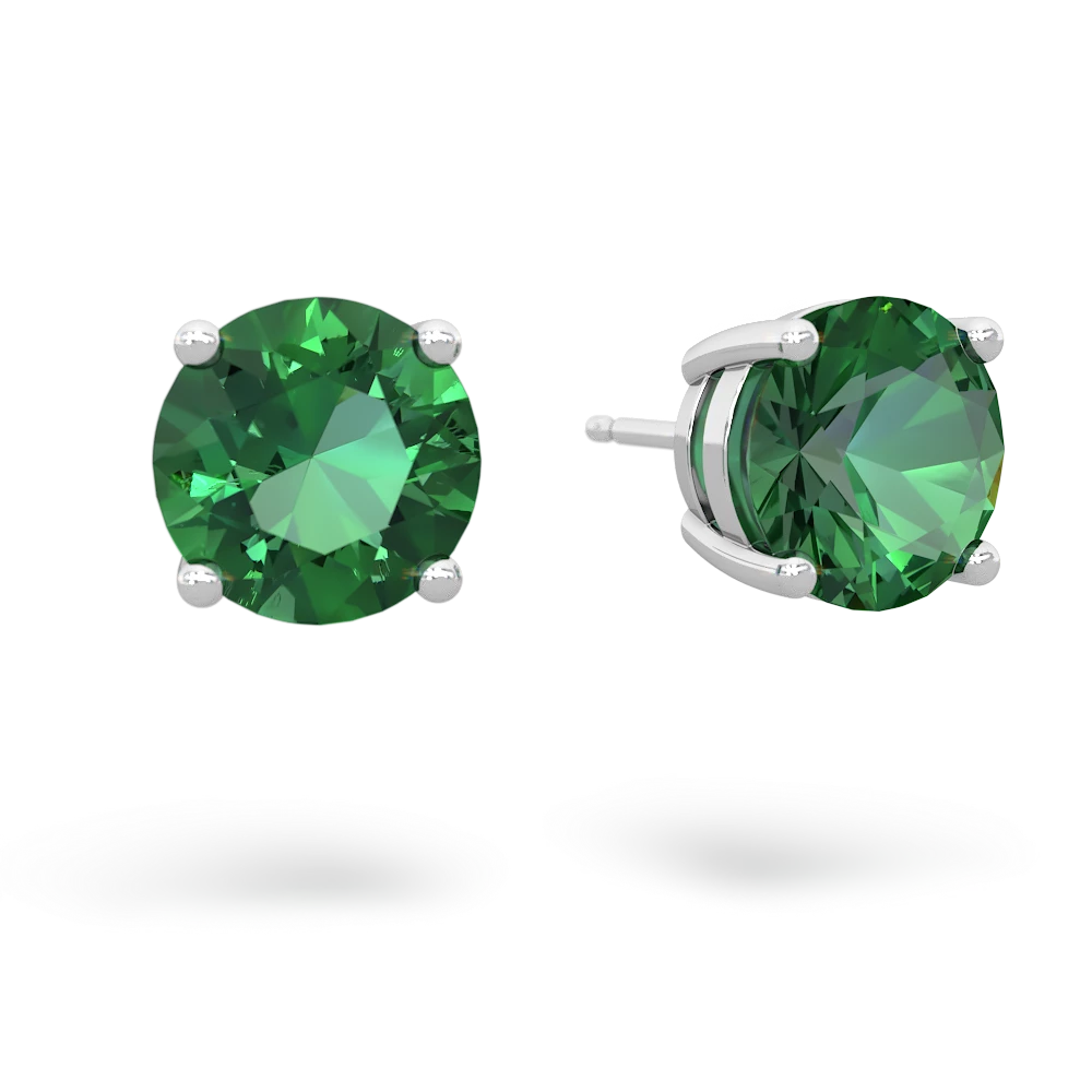 Lab Emerald 8Mm Round Stud 14K White Gold earrings E1788