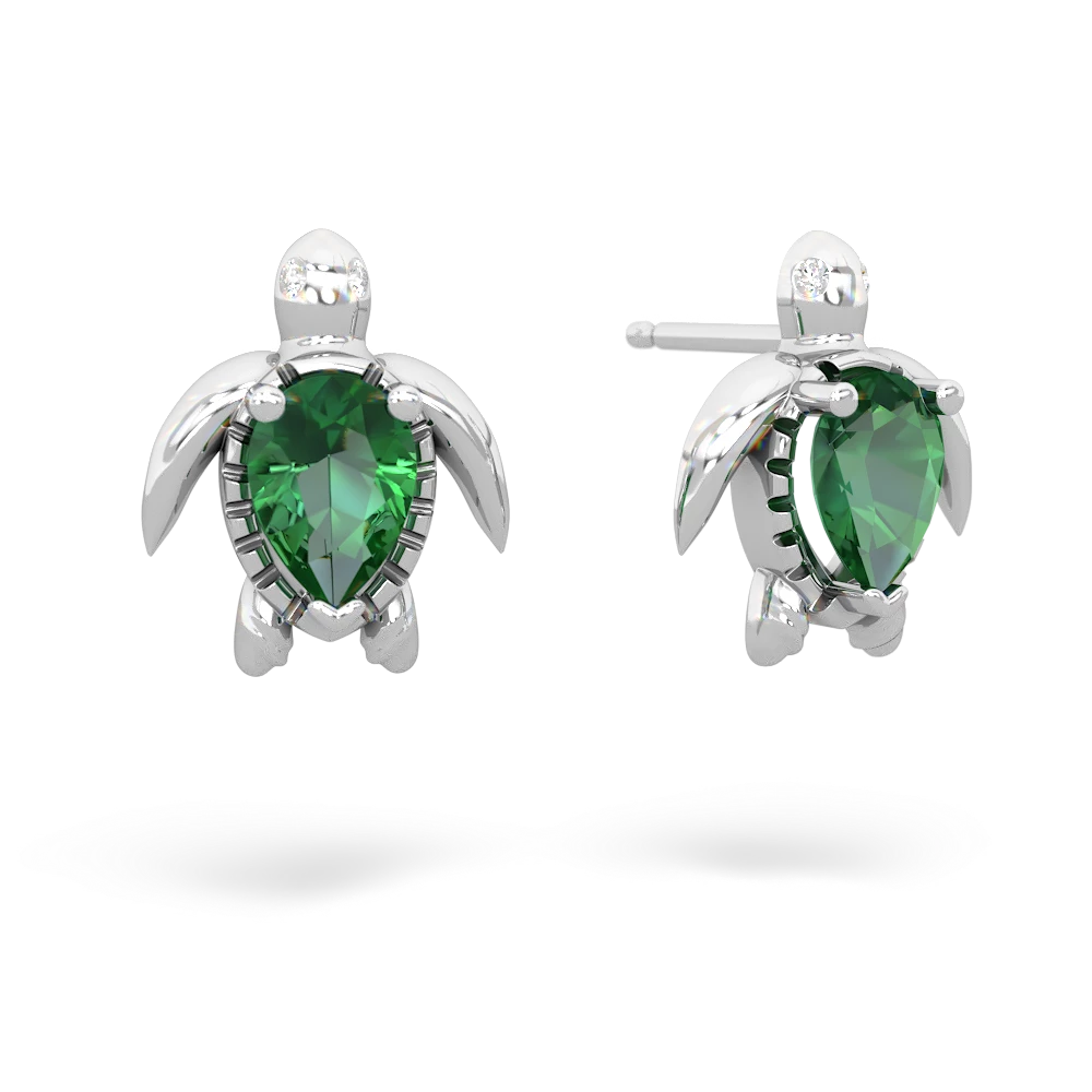 Lab Emerald Baby Sea Turtle 14K White Gold earrings E5241