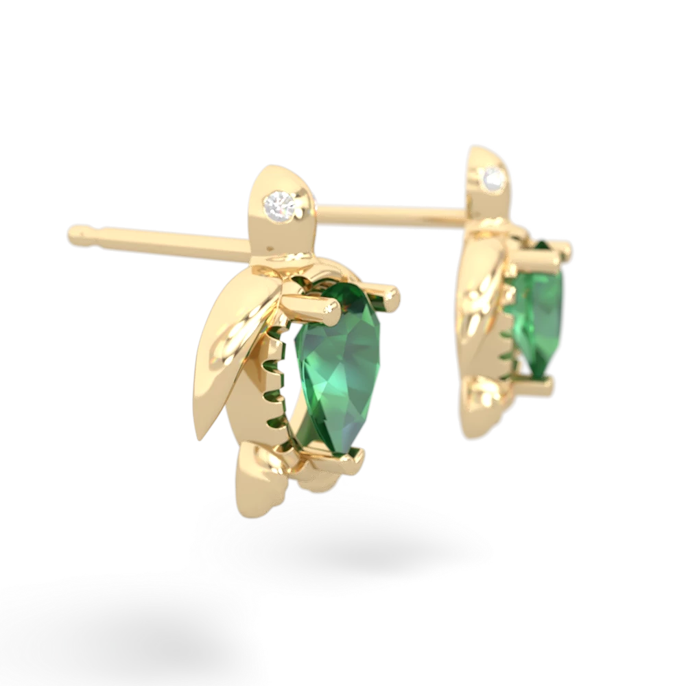 Lab Emerald Baby Sea Turtle 14K Yellow Gold earrings E5241