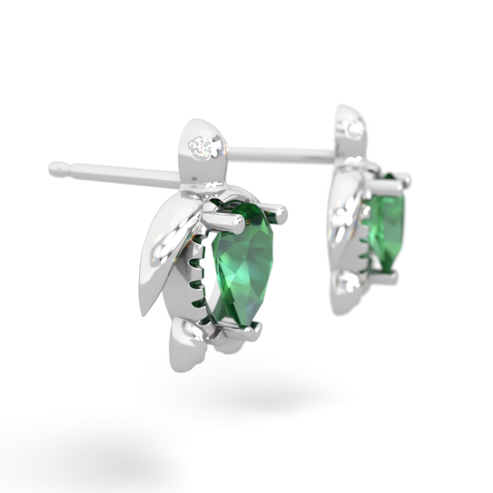 Lab Emerald Baby Sea Turtle 14K White Gold earrings E5241