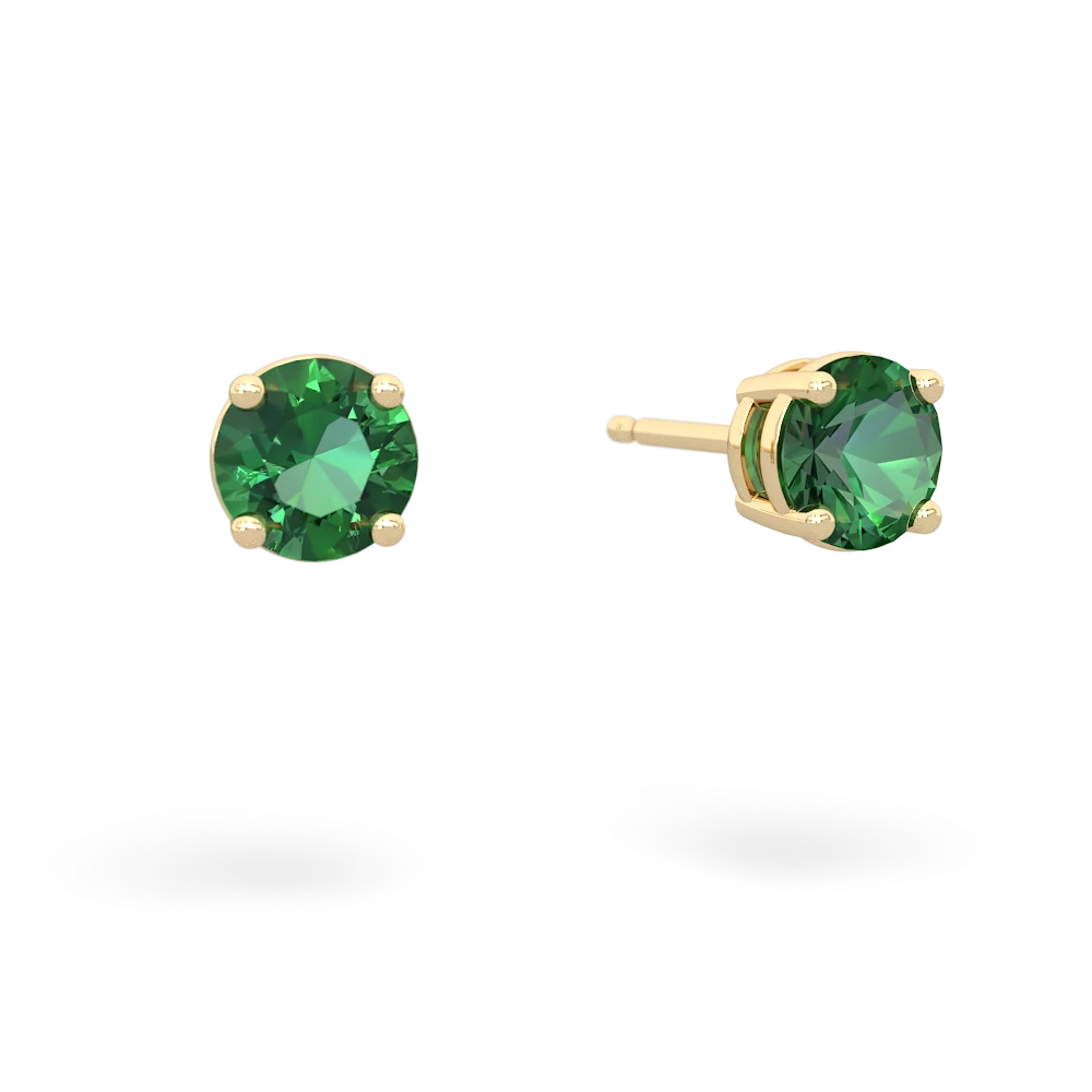 Lab Emerald 5Mm Round Stud 14K Yellow Gold earrings E1785