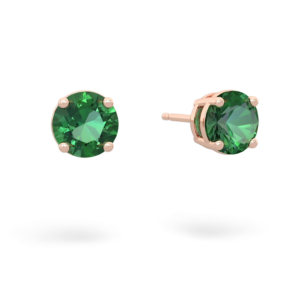 Lab Emerald 6Mm Round Stud 14K Rose Gold earrings E1786