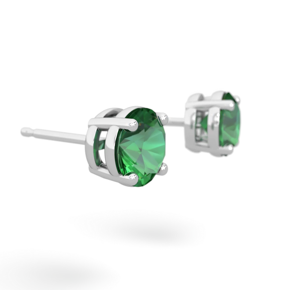 Lab Emerald 6Mm Round Stud 14K White Gold earrings E1786