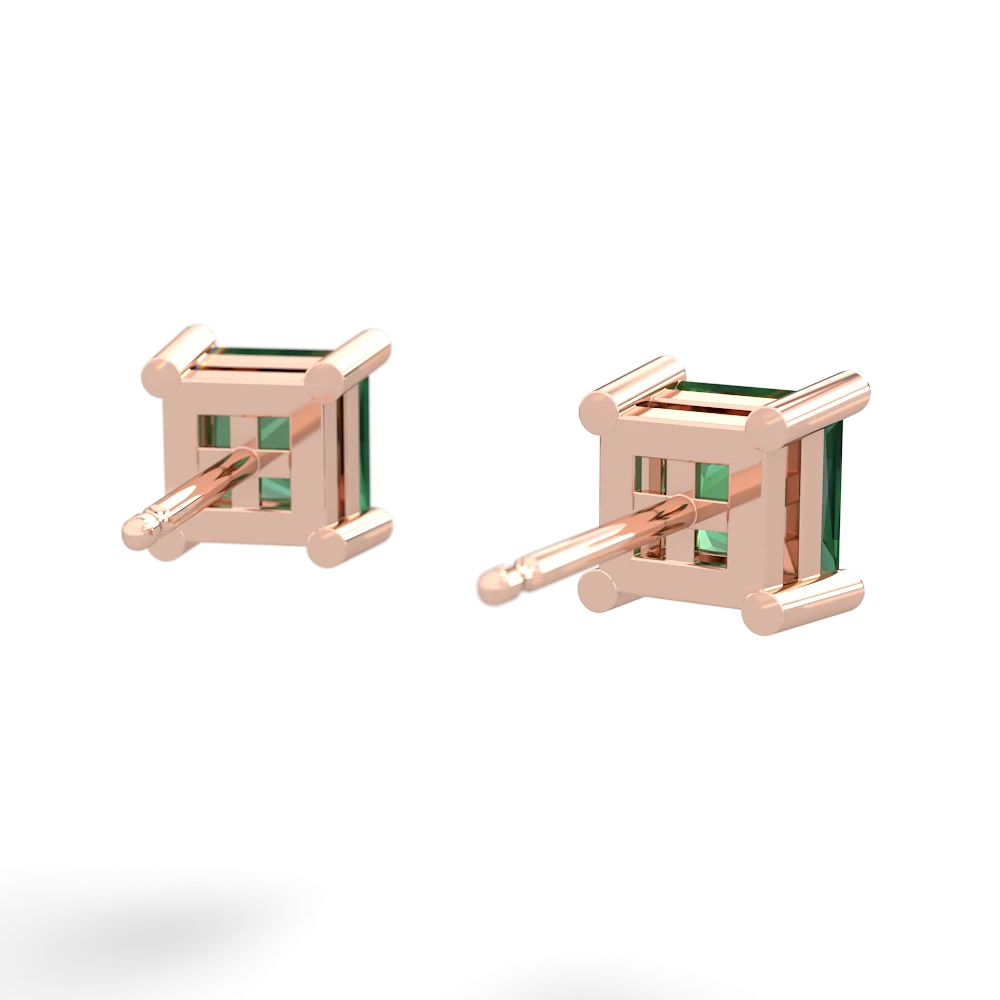 Lab Emerald 5Mm Princess Cut Stud 14K Rose Gold earrings E1789