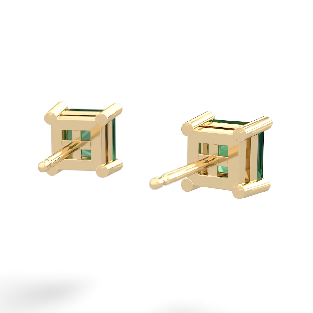 Lab Emerald 5Mm Princess Cut Stud 14K Yellow Gold earrings E1789