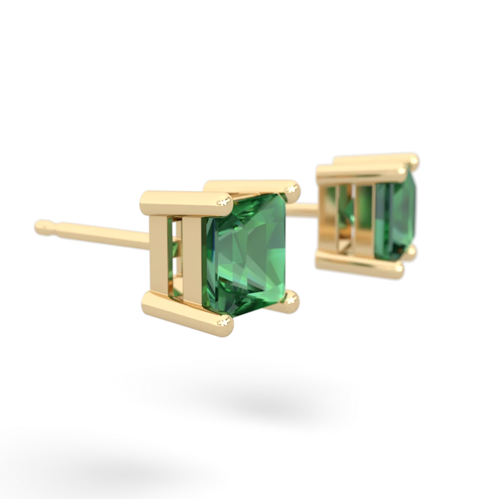 Lab Emerald 5Mm Princess Cut Stud 14K Yellow Gold earrings E1789