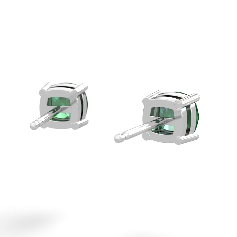 Lab Emerald 5Mm Checkerboard Cushion Stud 14K White Gold earrings E1795