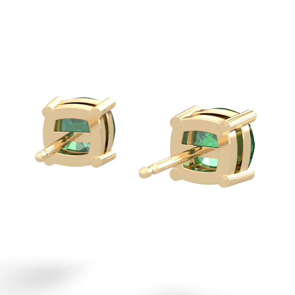 Lab Emerald 6Mm Checkerboard Cushion Stud 14K Yellow Gold earrings E1796