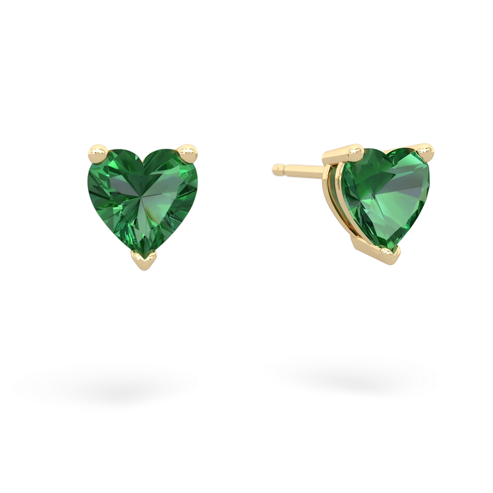 Lab Emerald 6Mm Heart Stud 14K Yellow Gold earrings E1862