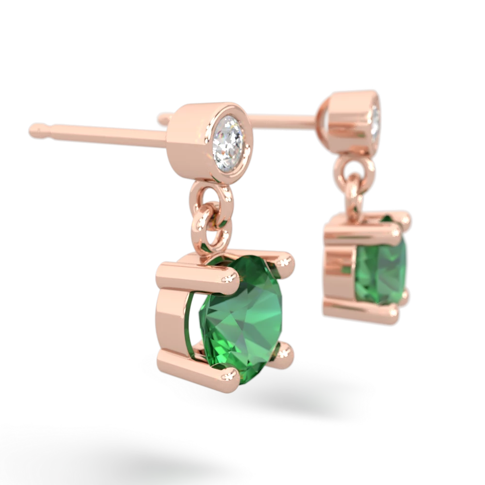 Lab Emerald Diamond Drop 6Mm Round 14K Rose Gold earrings E1986