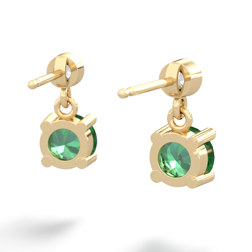 Lab Emerald Diamond Drop 6Mm Round 14K Yellow Gold earrings E1986
