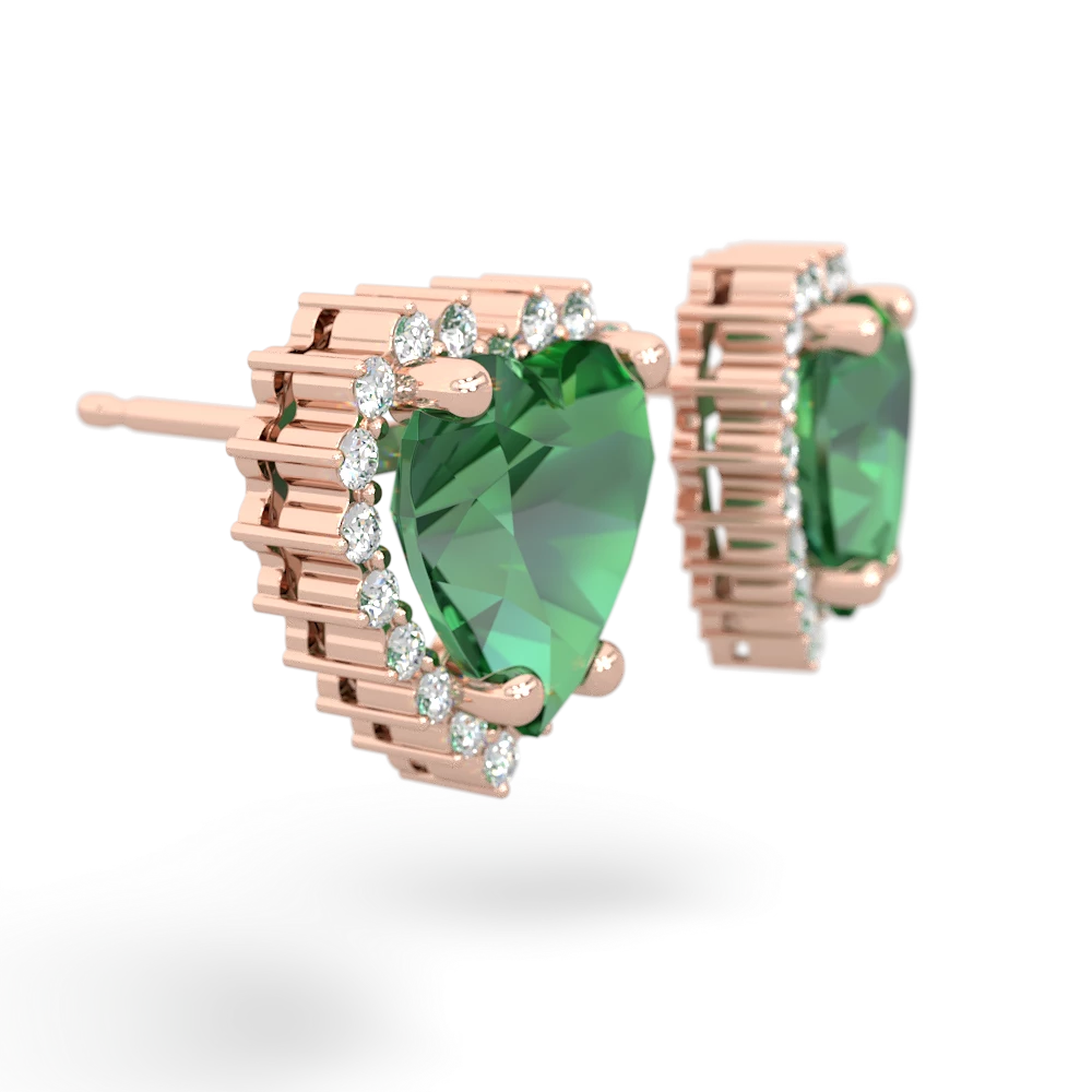 Lab Emerald Sparkling Halo Heart 14K Rose Gold earrings E0391