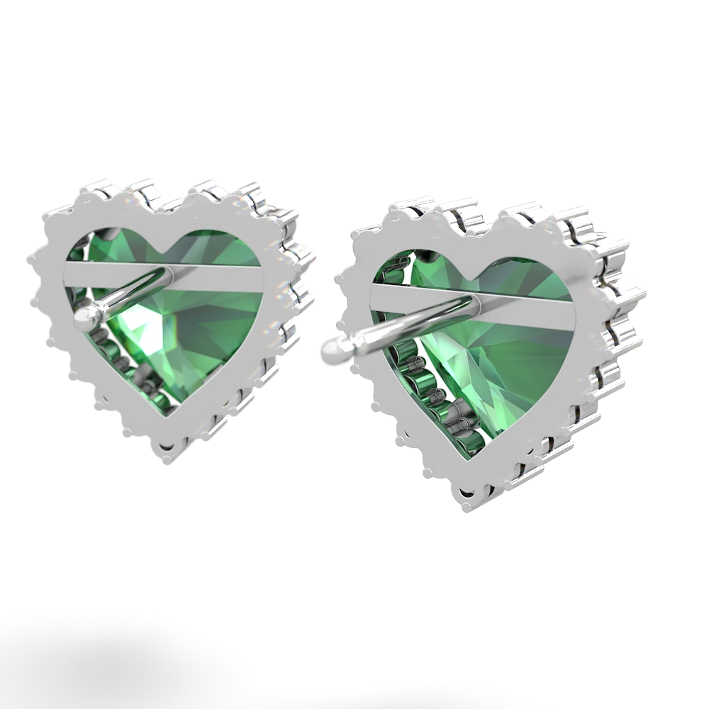 Lab Emerald Sparkling Halo Heart 14K White Gold earrings E0391