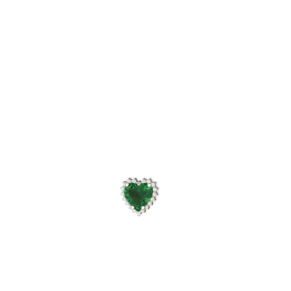 Lab Emerald Sparkling Halo Heart 14K White Gold earrings E0391