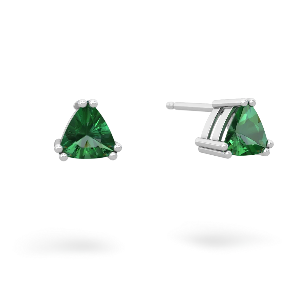 Lab Emerald 5Mm Trillion Stud 14K White Gold earrings E1858