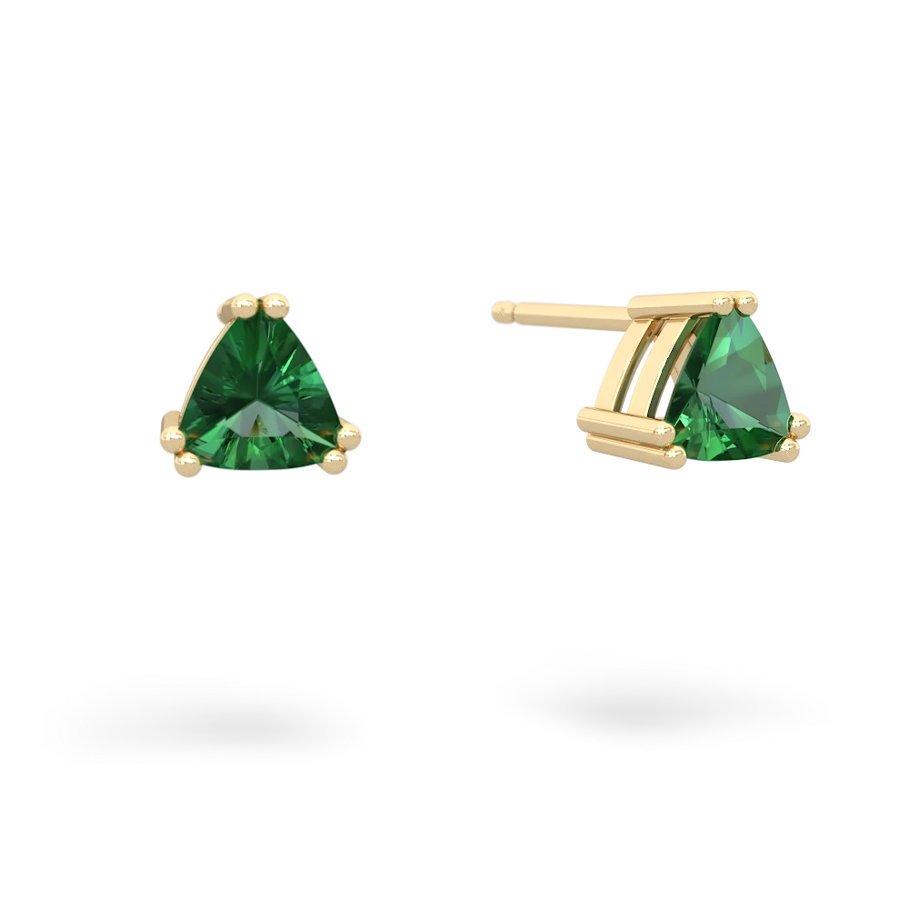 Lab Emerald 5Mm Trillion Stud 14K Yellow Gold earrings E1858