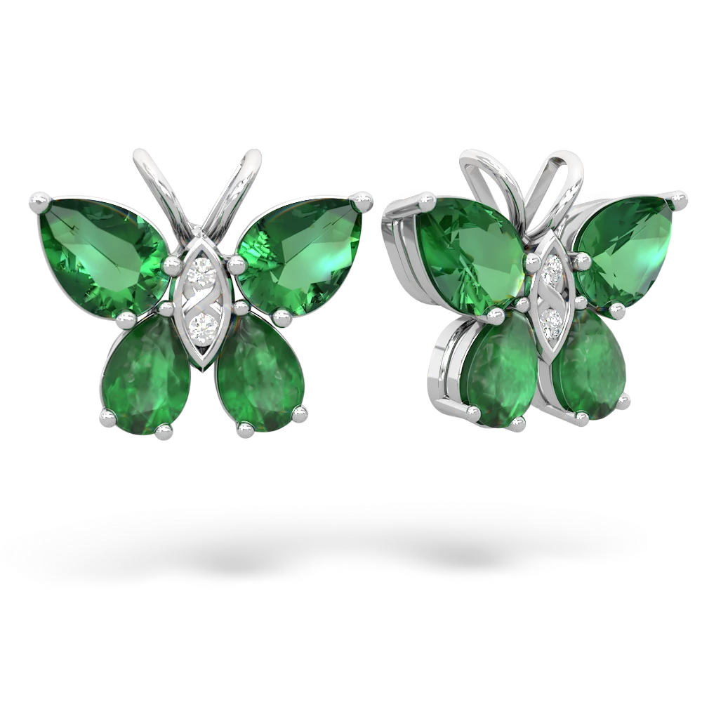 Lab Emerald Butterfly 14K White Gold earrings E2215