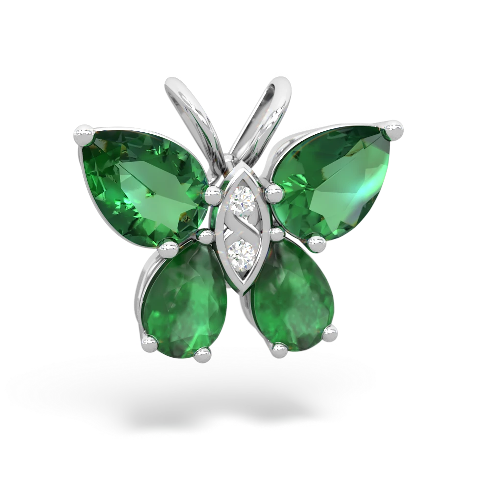 Lab Emerald Butterfly 14K White Gold pendant P2215