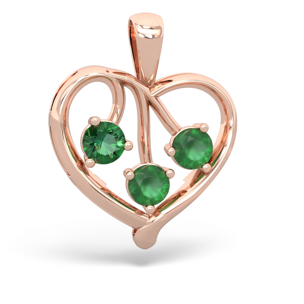 Lab Emerald Glowing Heart 14K Rose Gold pendant P2233