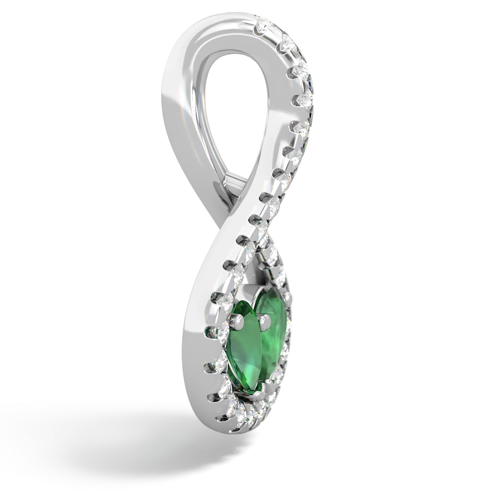 Lab Emerald Pave Twist 'One Heart' 14K White Gold pendant P5360