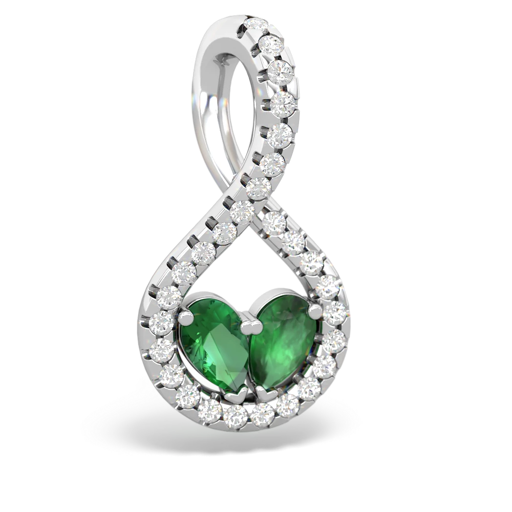 Lab Emerald Pave Twist 'One Heart' 14K White Gold pendant P5360