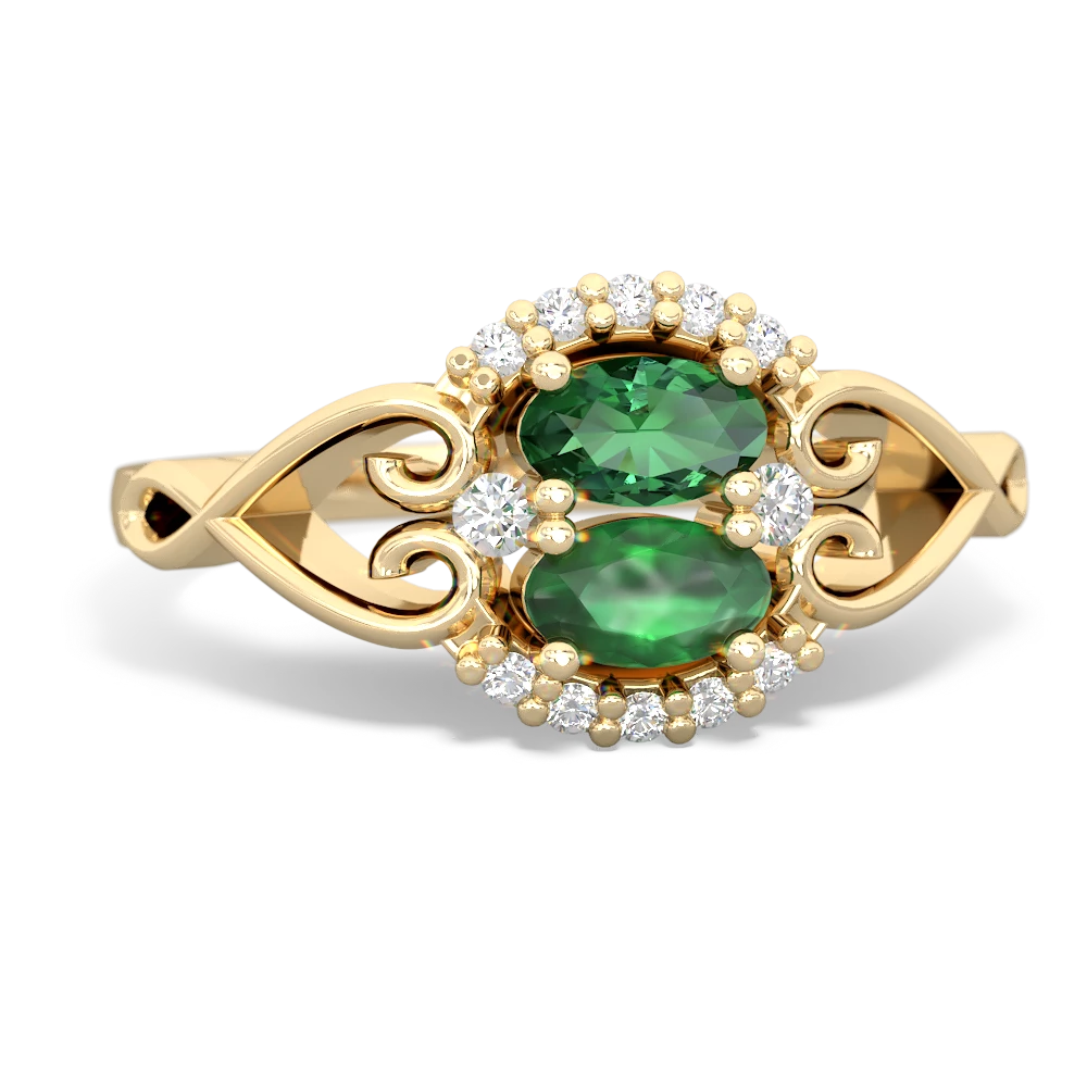 Lab Emerald Love Nest 14K Yellow Gold ring R5860