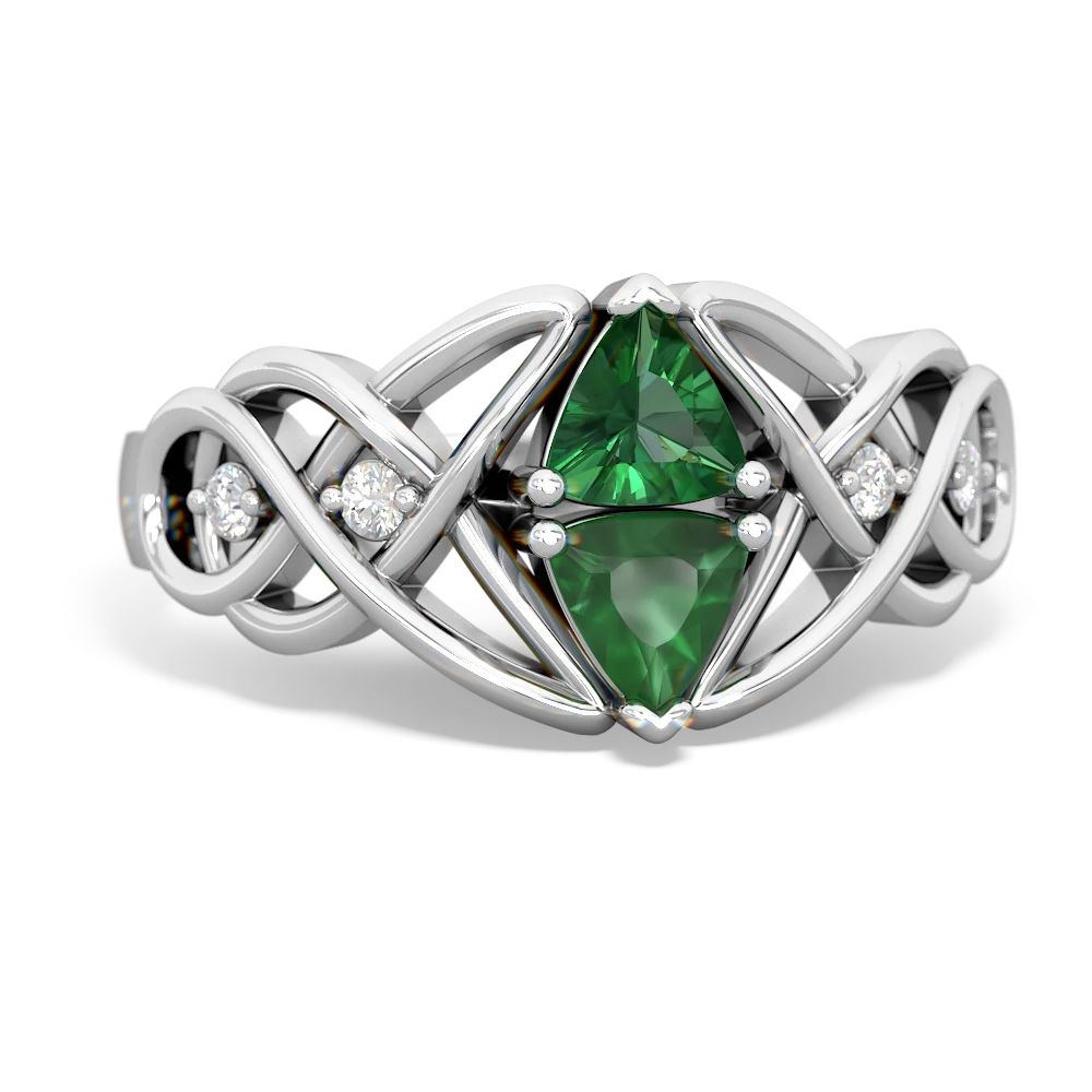 Lab Emerald Keepsake Celtic Knot 14K White Gold ring R5300