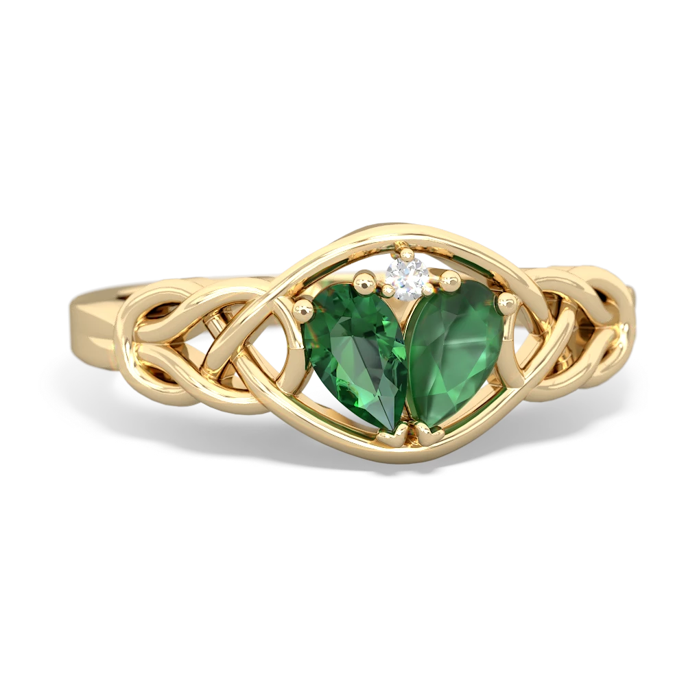 Lab Emerald Celtic Love Knot 14K Yellow Gold ring R5420