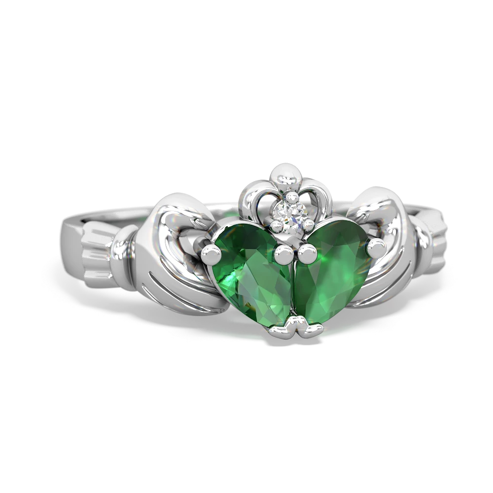 Lab Emerald 'Our Heart' Claddagh 14K White Gold ring R2388