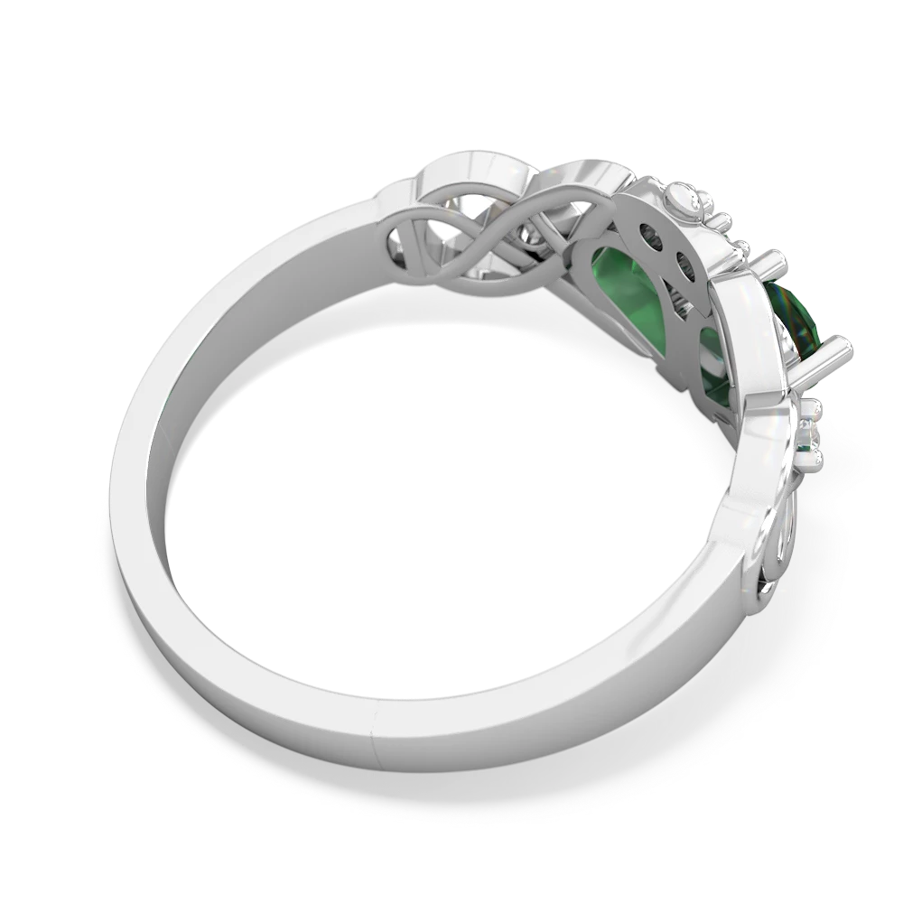 Lab Emerald 'One Heart' Celtic Knot Claddagh 14K White Gold ring R5322