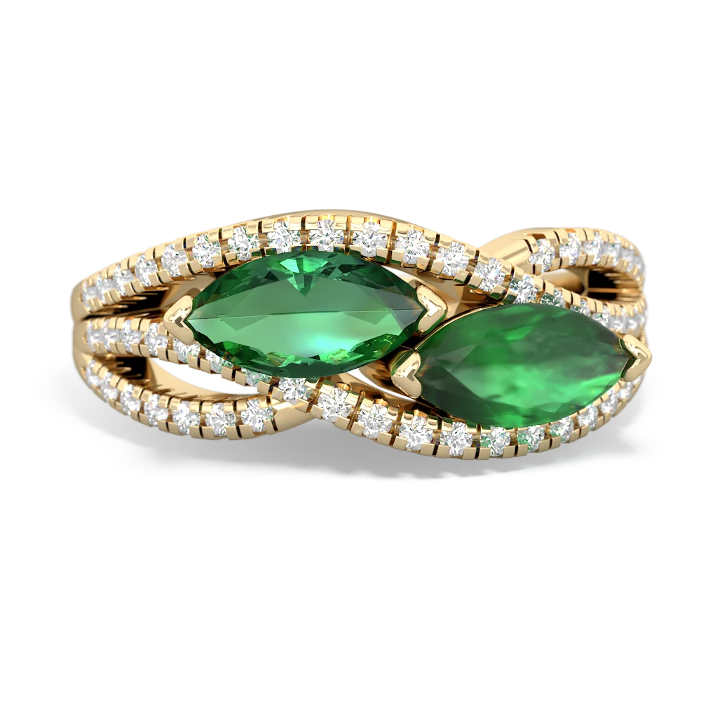 Lab Emerald Diamond Rivers 14K Yellow Gold ring R3070