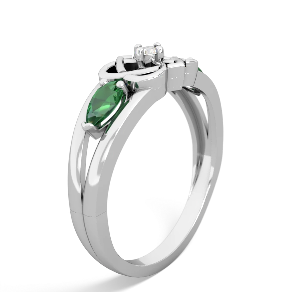 Lab Emerald Hearts Intertwined 14K White Gold ring R5880