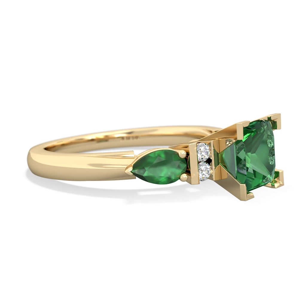 Lab Emerald 6Mm Princess Eternal Embrace Engagement 14K Yellow Gold ring C2002