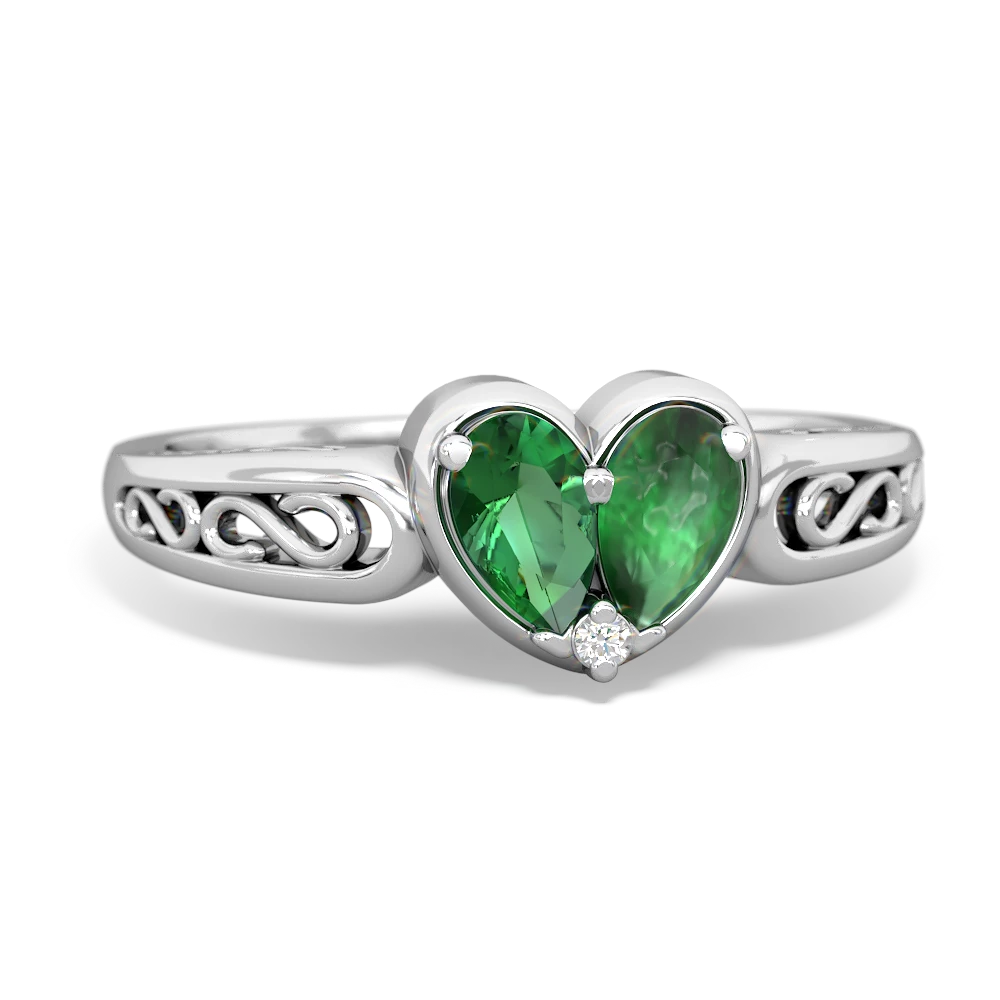 Lab Emerald Filligree 'One Heart' 14K White Gold ring R5070