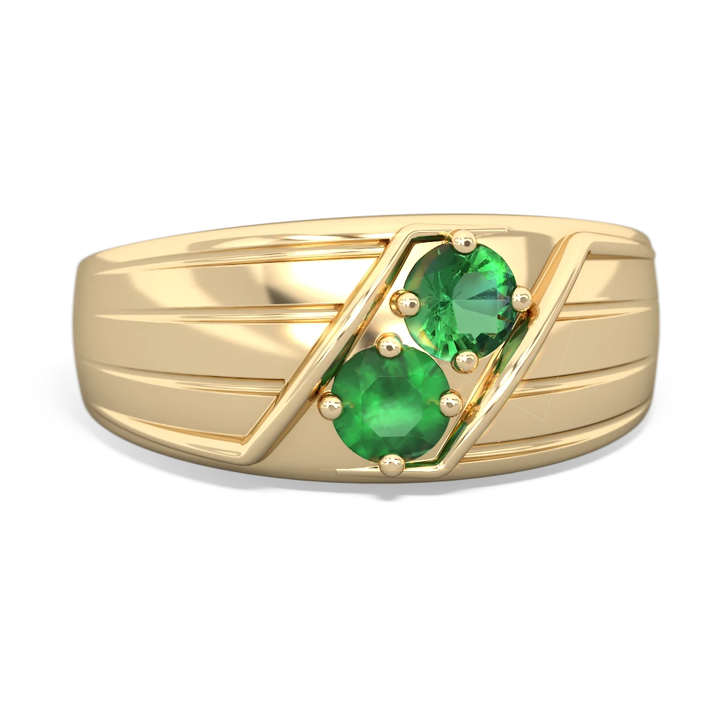 Lab Emerald Men's Streamline 14K Yellow Gold ring R0460