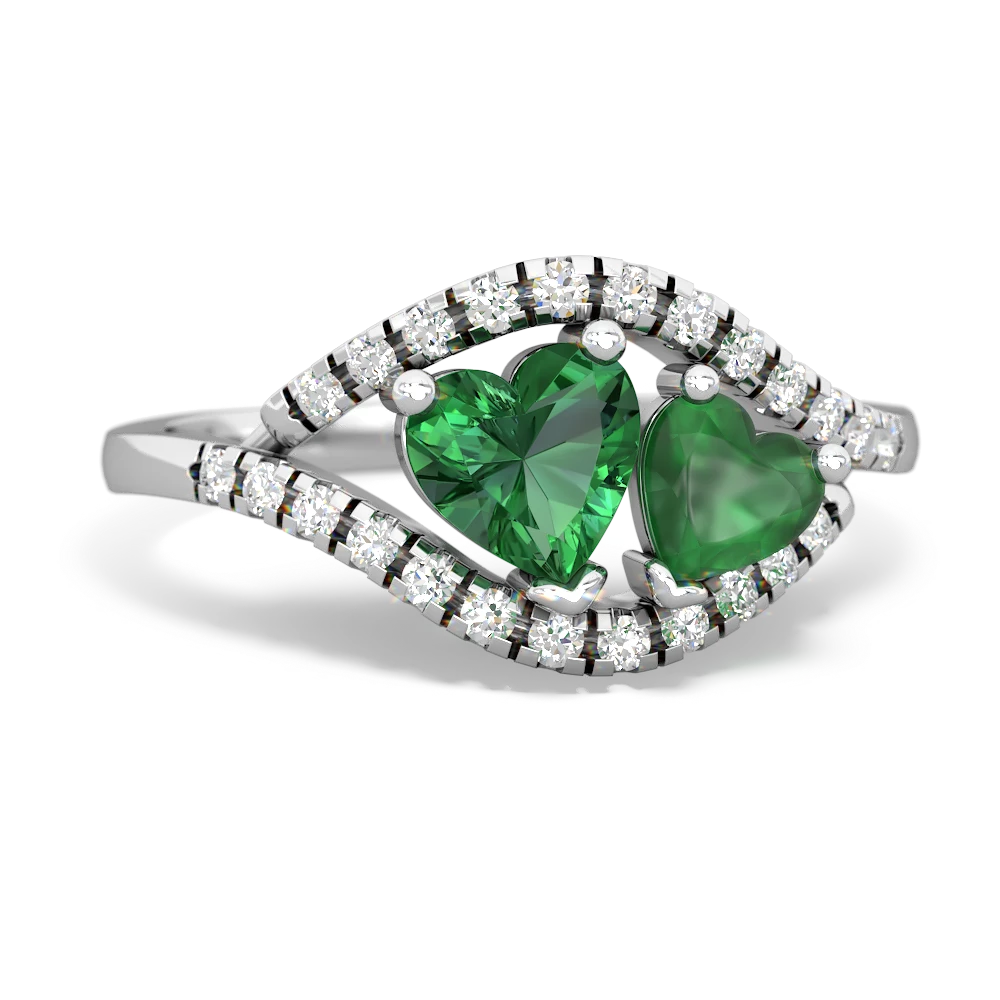 Lab Emerald Mother And Child 14K White Gold ring R3010