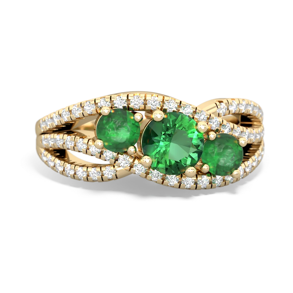 Lab Emerald Three Stone Aurora 14K Yellow Gold ring R3080