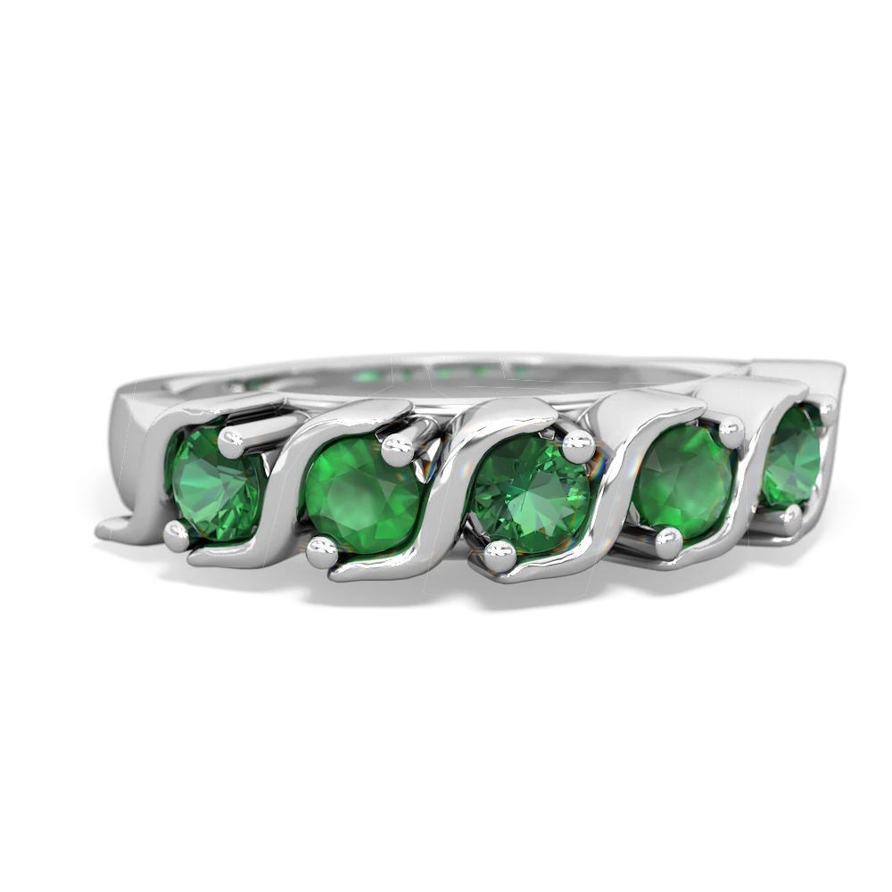 Lab Emerald Anniversary Band 14K White Gold ring R2089