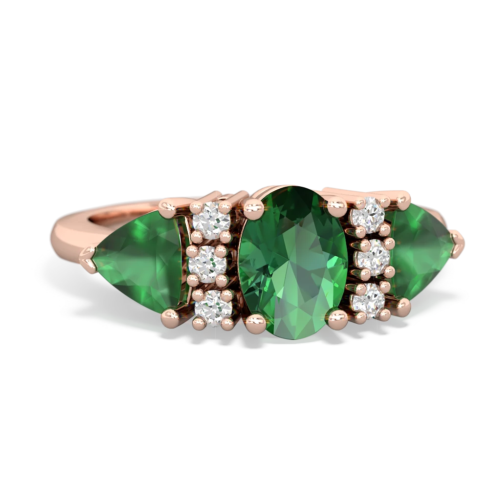 Lab Emerald Antique Style Three Stone 14K Rose Gold ring R2186