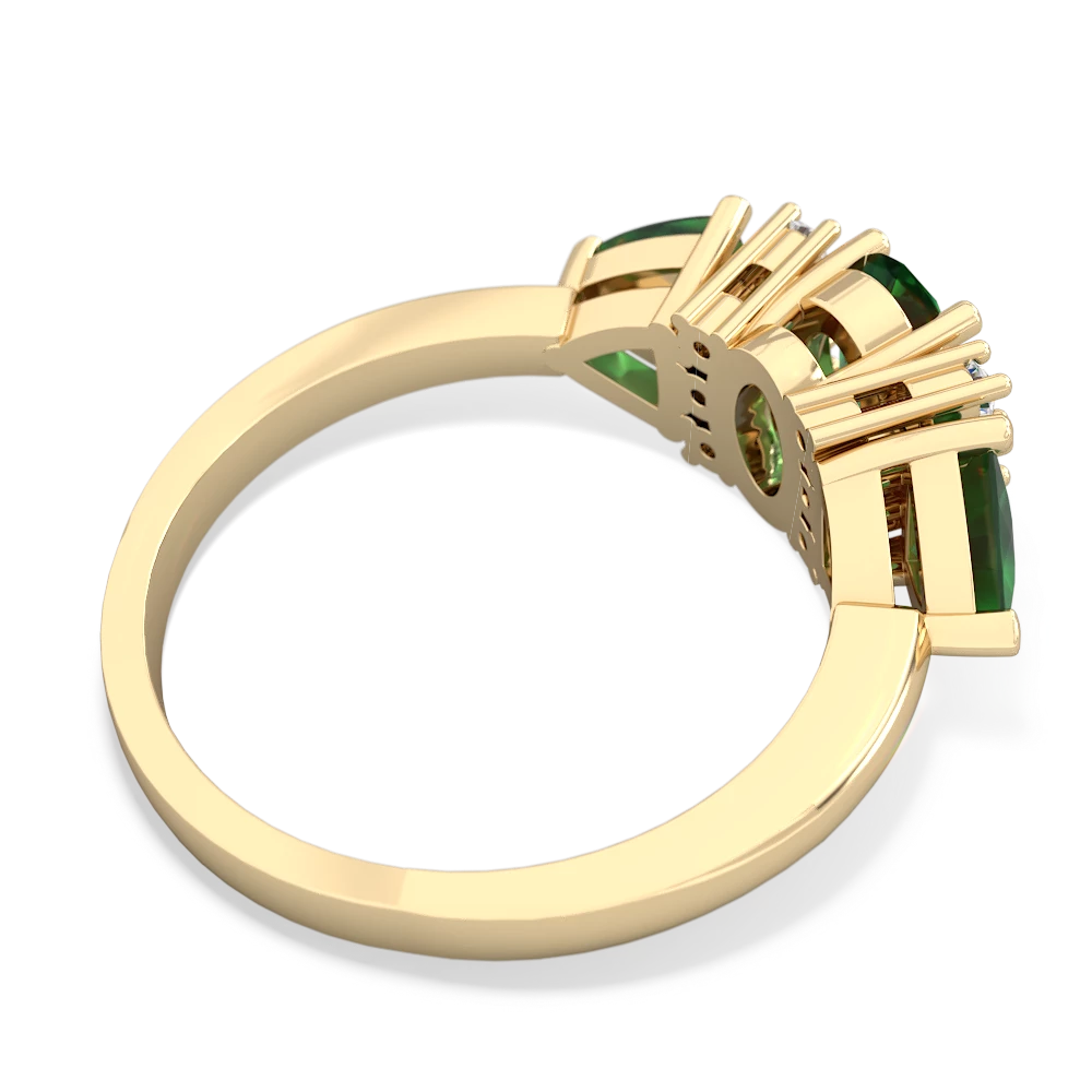 Lab Emerald Antique Style Three Stone 14K Yellow Gold ring R2186