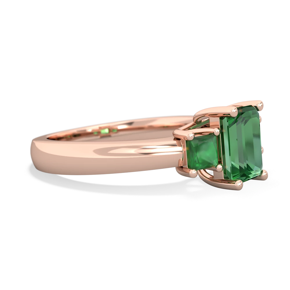 Lab Emerald Three Stone Emerald-Cut Trellis 14K Rose Gold ring R4021