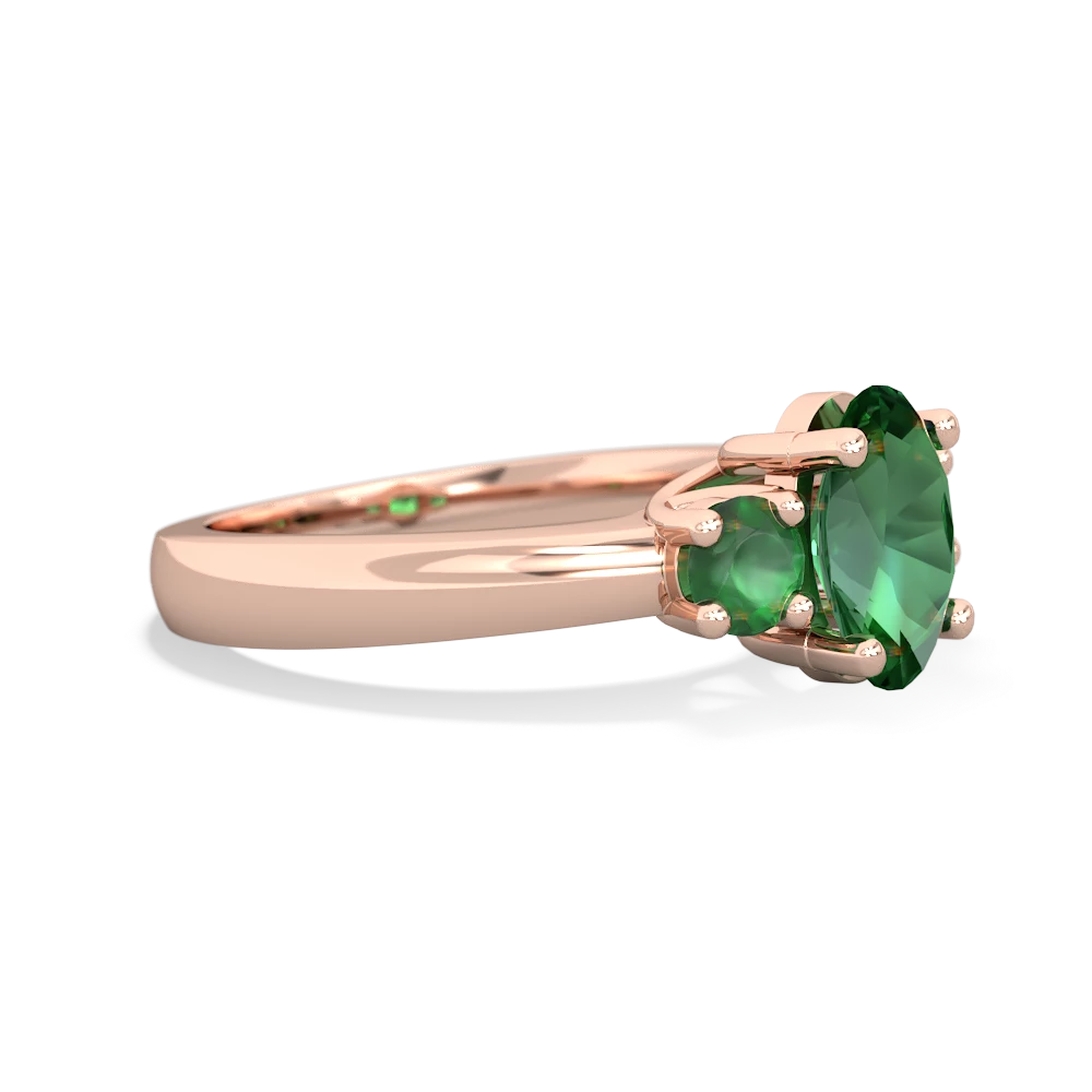 Lab Emerald Three Stone Oval Trellis 14K Rose Gold ring R4024