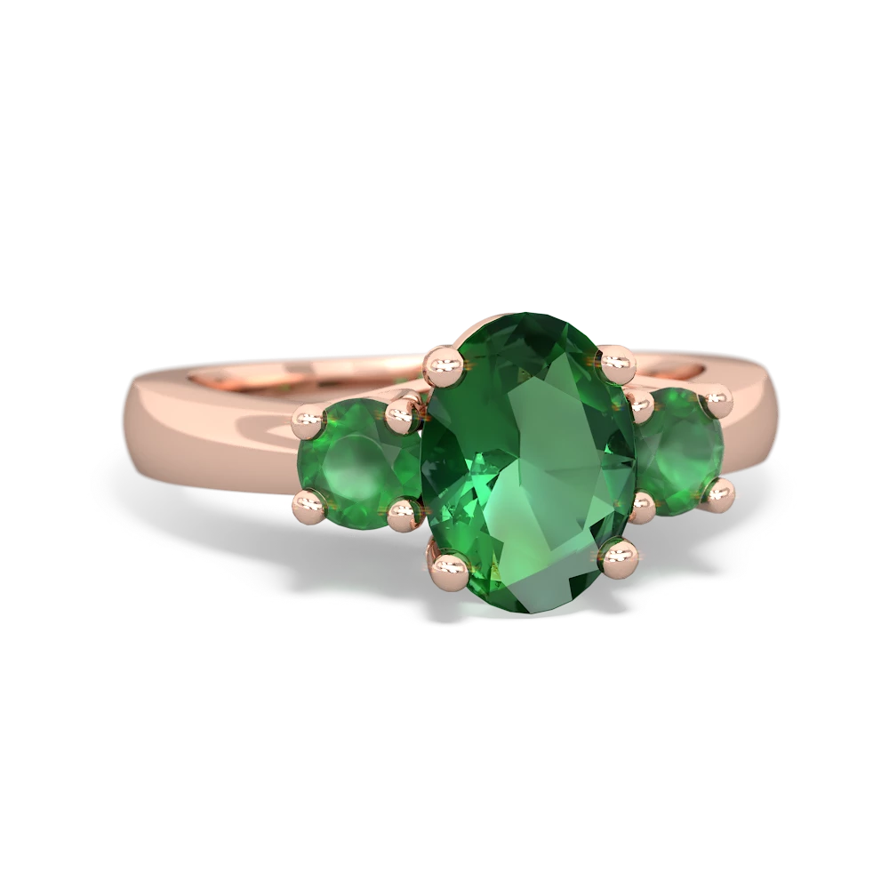 Lab Emerald Three Stone Oval Trellis 14K Rose Gold ring R4024