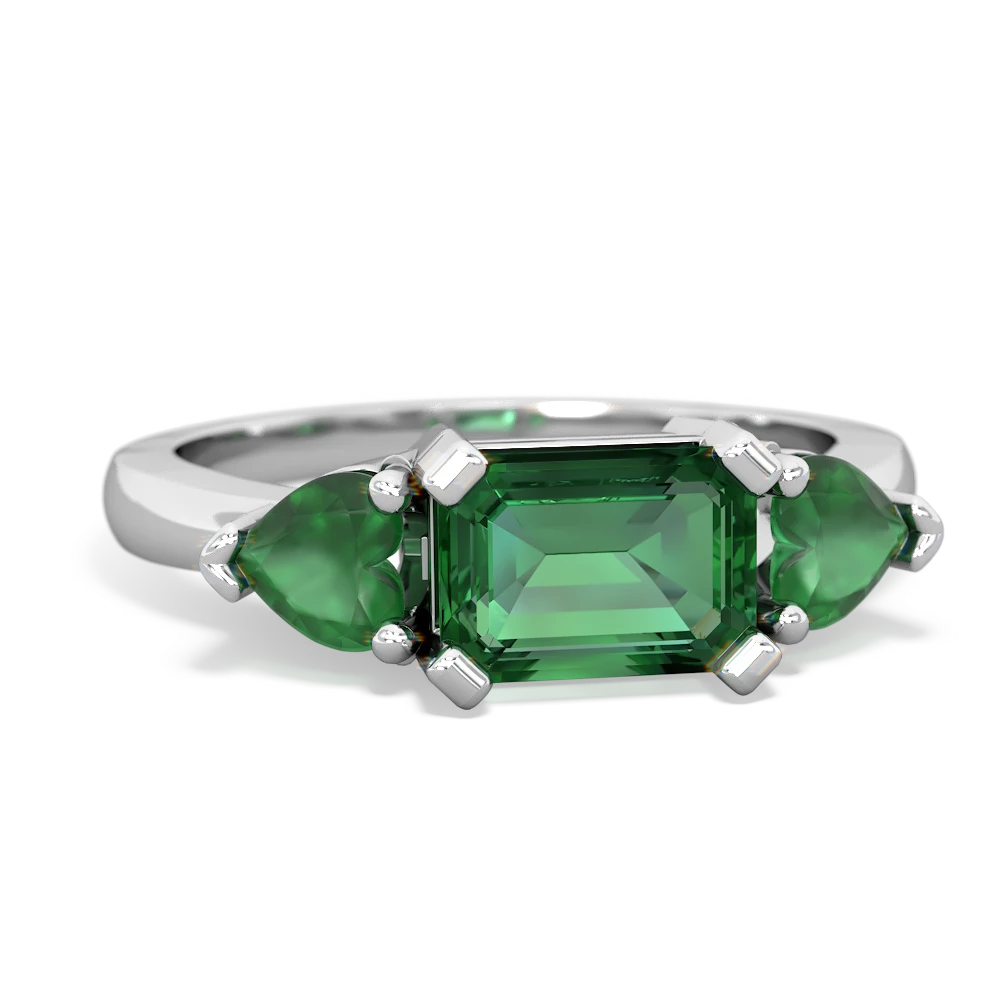 Lab Emerald Three Stone 14K White Gold ring R5235