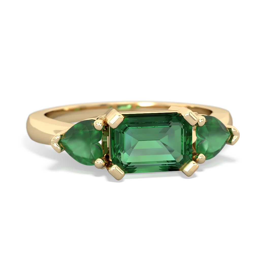 Lab Emerald Three Stone 14K Yellow Gold ring R5235