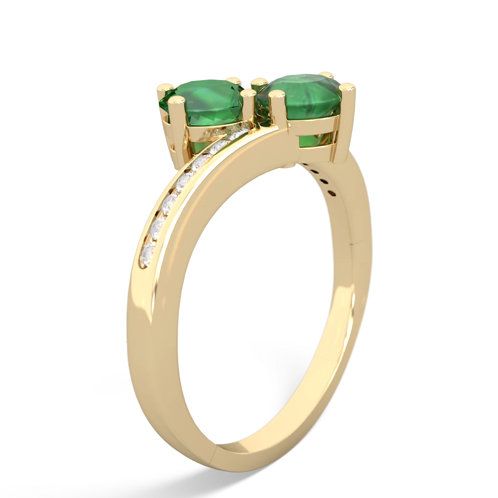 Lab Emerald Channel Set Two Stone 14K Yellow Gold ring R5303