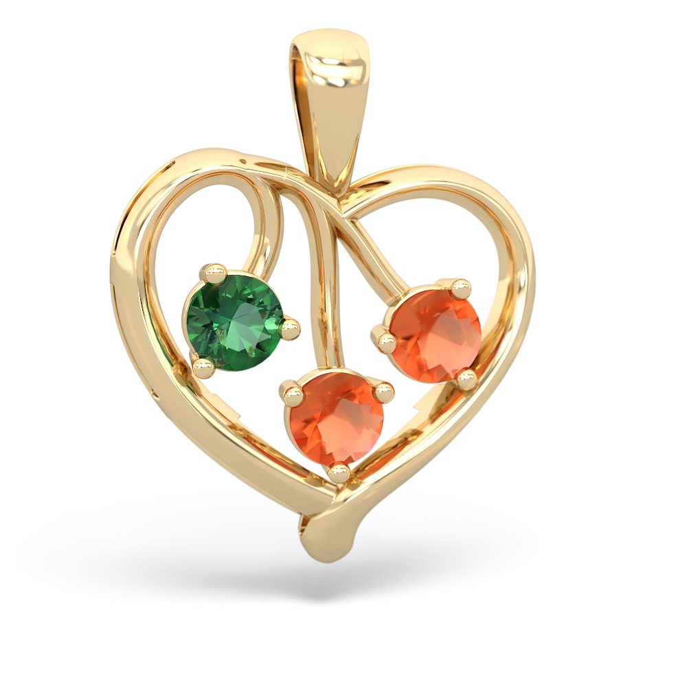 Lab Emerald Glowing Heart 14K Yellow Gold pendant P2233