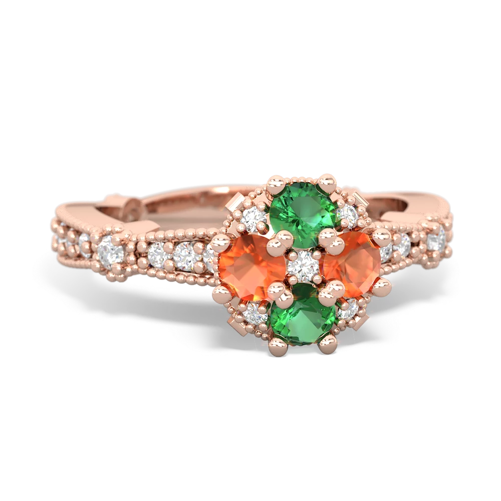 Lab Emerald Sparkling Tiara Cluster 14K Rose Gold ring R26293RD