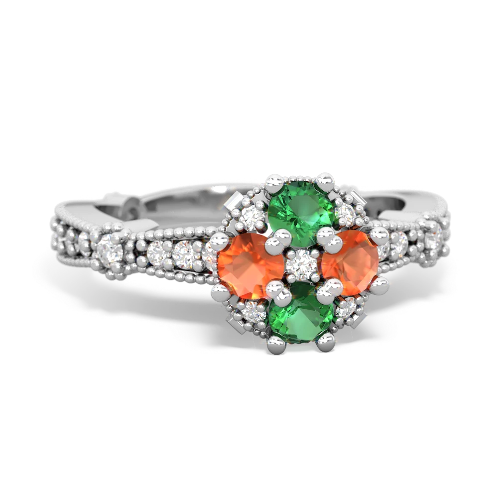 Lab Emerald Sparkling Tiara Cluster 14K White Gold ring R26293RD