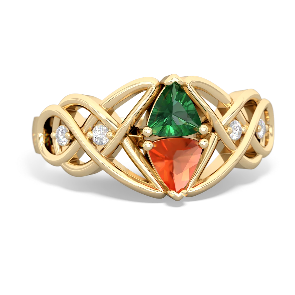 Lab Emerald Keepsake Celtic Knot 14K Yellow Gold ring R5300